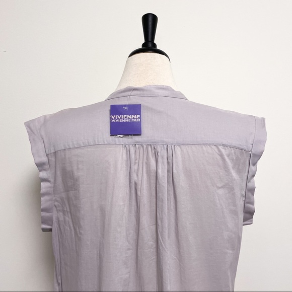 Vivienne Tam Light Gray Button Down V Neck Cuff Extended Shoulder Blouse NWT 10 - Picture 5 of 8